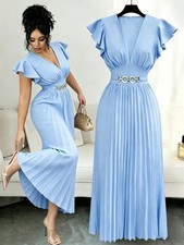 Elegant V Neck Frill Sleeve Maxi Dress