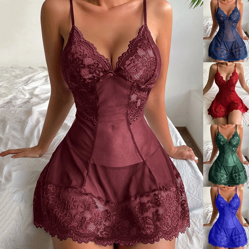 Camicia Da Notte Babydoll In Pizzo - Donna Sexy - Orsacchiotto Coppa Aperta - Pigiama Unico