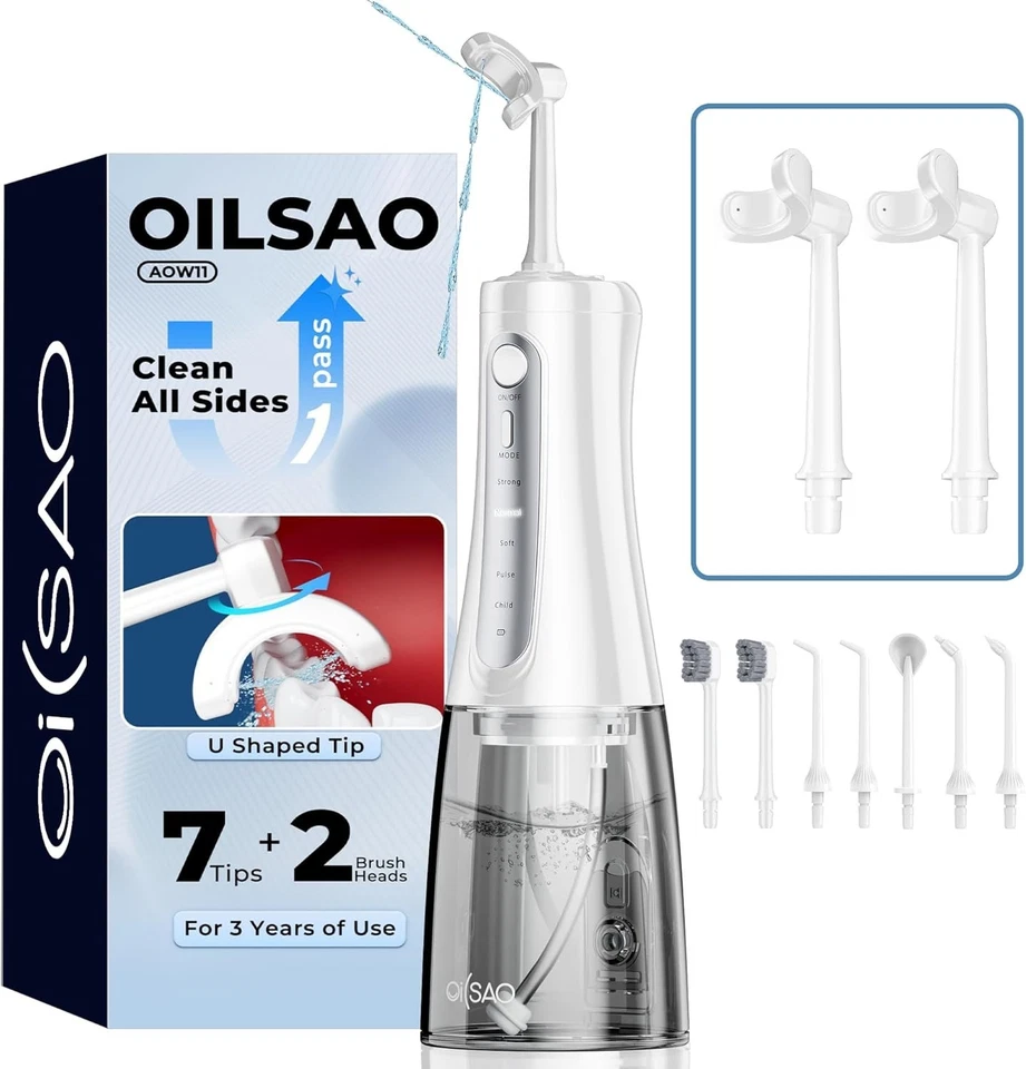 Hilo dental de agua inalámbrico con cabezal en forma de U: tanque de 350 ml limpio y extra grande 360° Foto 3 de 4