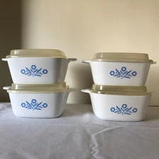 4 Vintage Corningware Casserole Dishes 22oz Blue Cornflower with Lids P43-B