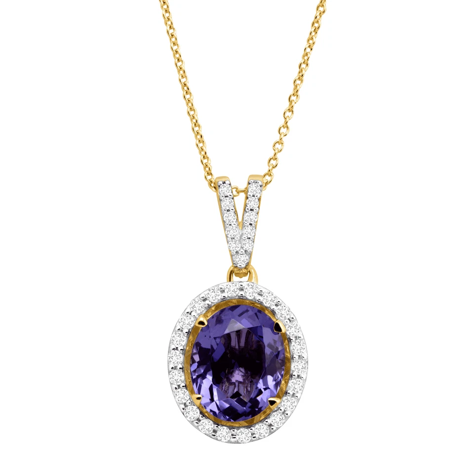 Finecraft Simulated Oval-Cut Pendant with Cubic Zirconia in 14K Gold-Plated
