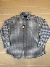 David Donahue Men’s XL Shirt Blue White Gingham Check 100% Cotton Long Sleeve LS