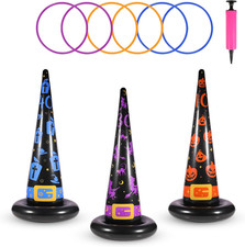 Halloween Ring Toss Game Set, 5Pcs Inflatable Witch Hats with 10Pcs Colorful Pla