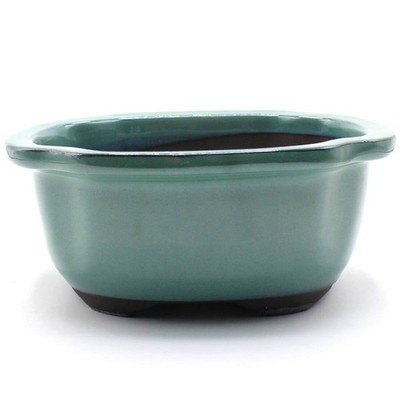 Japanische Seto Ware Green Oribe Mokko Deep Bonsai Pot 6 Go