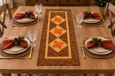 Handmade Quilted Table Runner Star Pattern Fall Autumn Earth Tone Classic