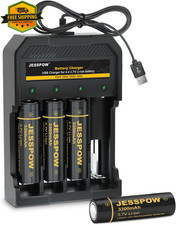 4 Pack 18650 Flat Top Rechargeable Battery with Charger 3.7V 3300mAh, Batteri...