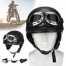 Retro Motorradhelm Sturzhelm mit Brillen Oldtimerhelm Halbschale Rollerhelm NEU