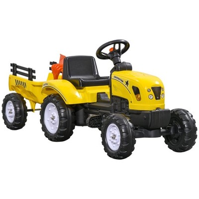 Trettraktor mit Anhänger Tretauto Traktor ab 3 Jahre Spielzeug Kinder Gelb