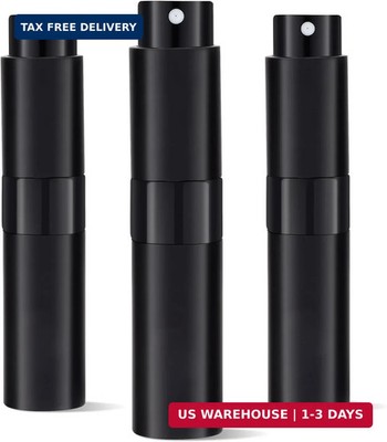 3PCS 8ml Refillable Perfume Atomizer Travel Spray Bottles Twist Up Black