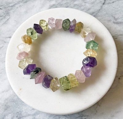Edelstein armband elastisch facetiert Amethyst /Citrin/Rosenquarz   - Neu
