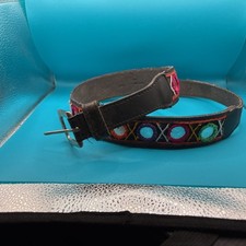 32 Vintage Embroidered Leather Mirror Belt, western Colorful Geometric Design