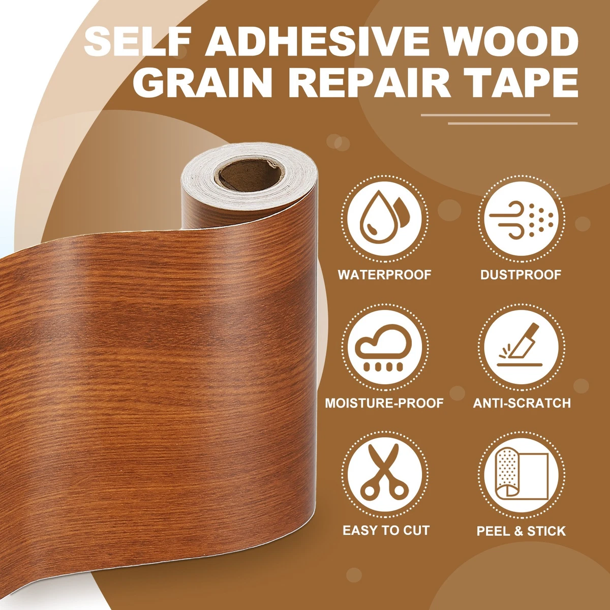 Self Adhesive Wood Grain Repair Tape 33'x 6" for Furniture, Teak