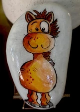 Hand Painted Rock "Cute Little Horse” Art Garden Decor Collectible Gift