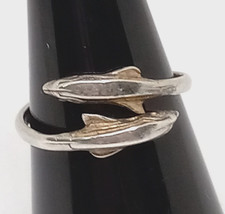 Vintage Silver Plate Double Dolphin Band Style Ring Sz: 5