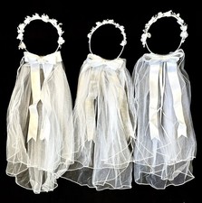 Lot of 3 First Holy Communion Veil With Rhinestones Flowers Satin Bow 23  NOS