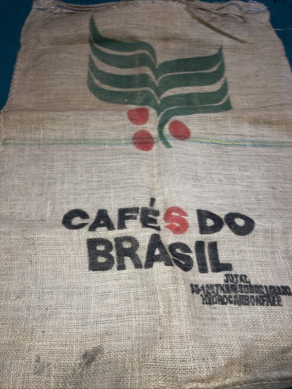 Burlap Coffee 36” Bean Bag Sack CAFEs DO BRASIL BRAZIL Jute Gunny Sack Crafts