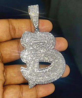 14K White Gold Plated 2Ct Round Lab-Created Diamond Initial ''B'' Letter Pendant