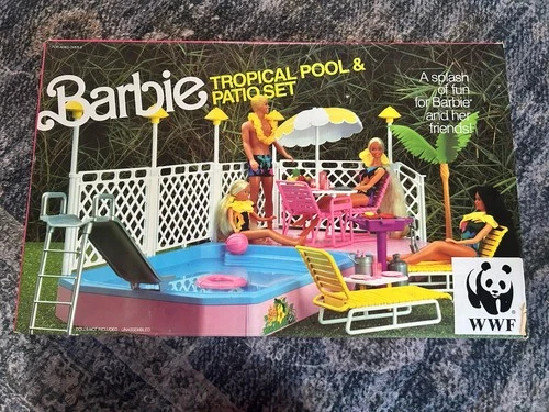 Vintage 1986 Barbie Tropical Pool & Patio Set (model #3041) produced by Matte
