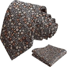 Mens 3.15inches Exquisite Floral Tie with Small Flower B142-gray/ Navy Blue