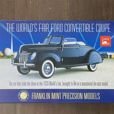 Franklin Mint 1939 Ford Deluxe Convertible Coupe Diecast Worlds Fair Bluetan Franklin Mint 1939 Ford Deluxe Convertible Coupe Diecast Worlds Fair Bluetan