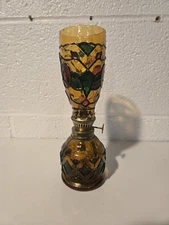 Brown Stain Glass Oil Lantern Used Good Condition