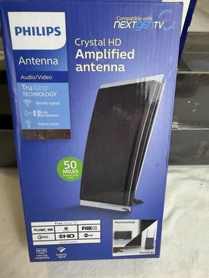 Philips - Crystal HD Amplified Antenna for Free Local TV - Black - Open Box