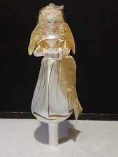 12" SOFFIERIA DE CARLINI Handblown Glass Gold Angel Tree Topper Halo Curls Italy