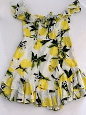 LUXXEL Lemon Sundress. Women’s M Cotton White Yellow Ruffle Lined