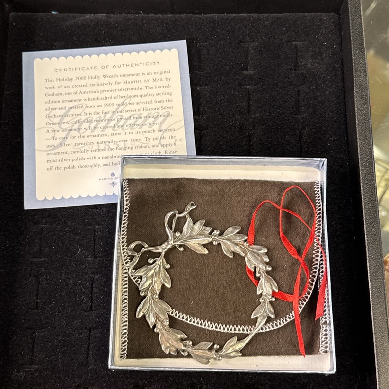 Martha by Mail Gorham Sterling Silver Holly Wreath Ornament 2000 w/COA