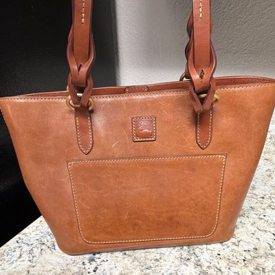 Vintage Dooney & Bourke Brown Tote Bag, Red Lining, Gold Hardware & Zip Pockets