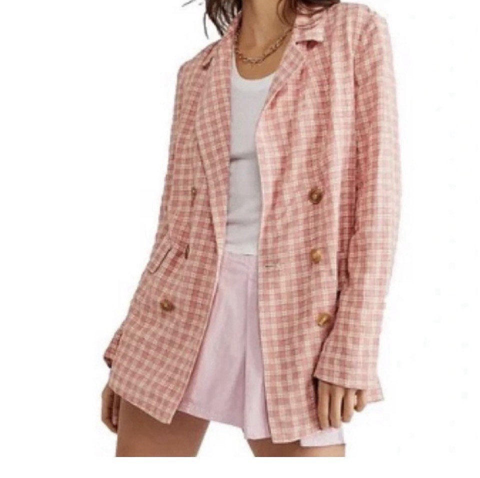 Free People Olivia Lightweight Gingham Blazer XL
