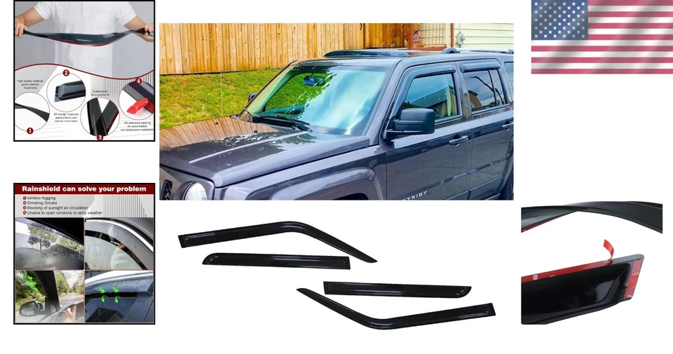 4-Piece Acrylic Window Visors for 2007-2018 Jeep Patriot - Easy Tape-On Install Foto 2 de 4