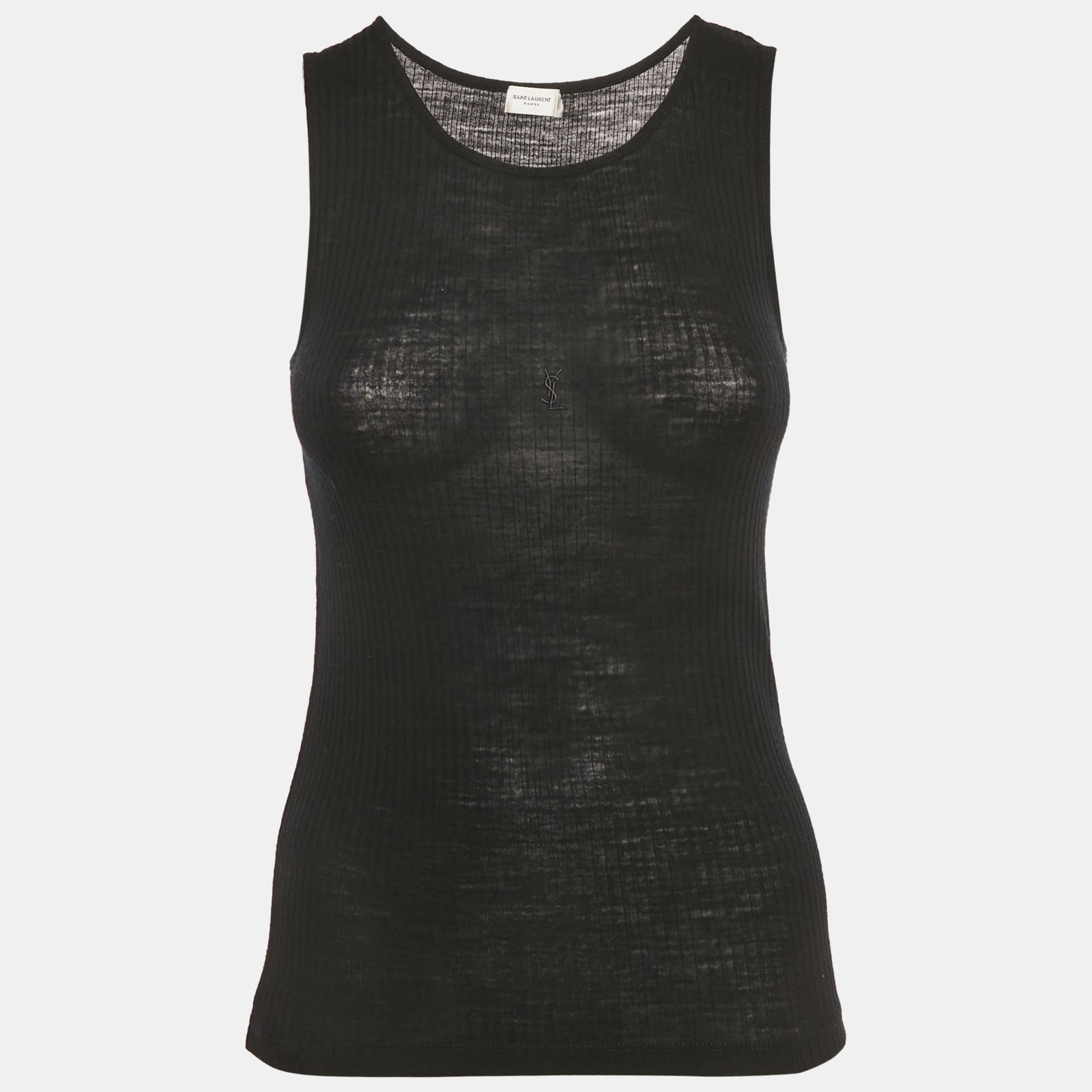 Canotta Saint Laurent nera in maglia a costine XS