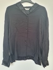 Einhorn Bluse Schwarz Gr. 44 Satin-Kragen & Manschetten, Elegant Vintage