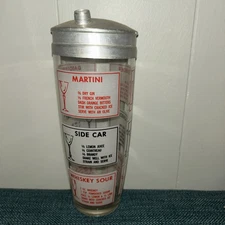 Vintage Glass Cocktail Shaker With 9 Recipes MCM Barware Missing Cap