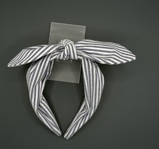 Gray And White Stripe Homemade Tie Knot Headband Hair Accessories Girls Women