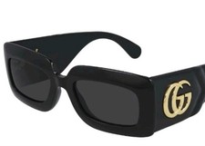 Gucci Rectangular-Frame 145mm Black Gray Lens Women's Marmont Sunglasses - Black