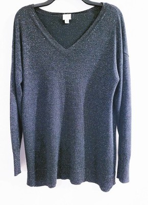 A New Day Women s Black Metallic Thread V-neck Sweater Size XL