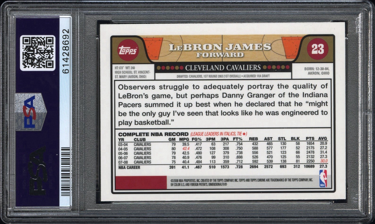 2008-09 Topps Chrome LeBron James #23 Cleveland Cavaliers PSA 8 NM-MT view 2