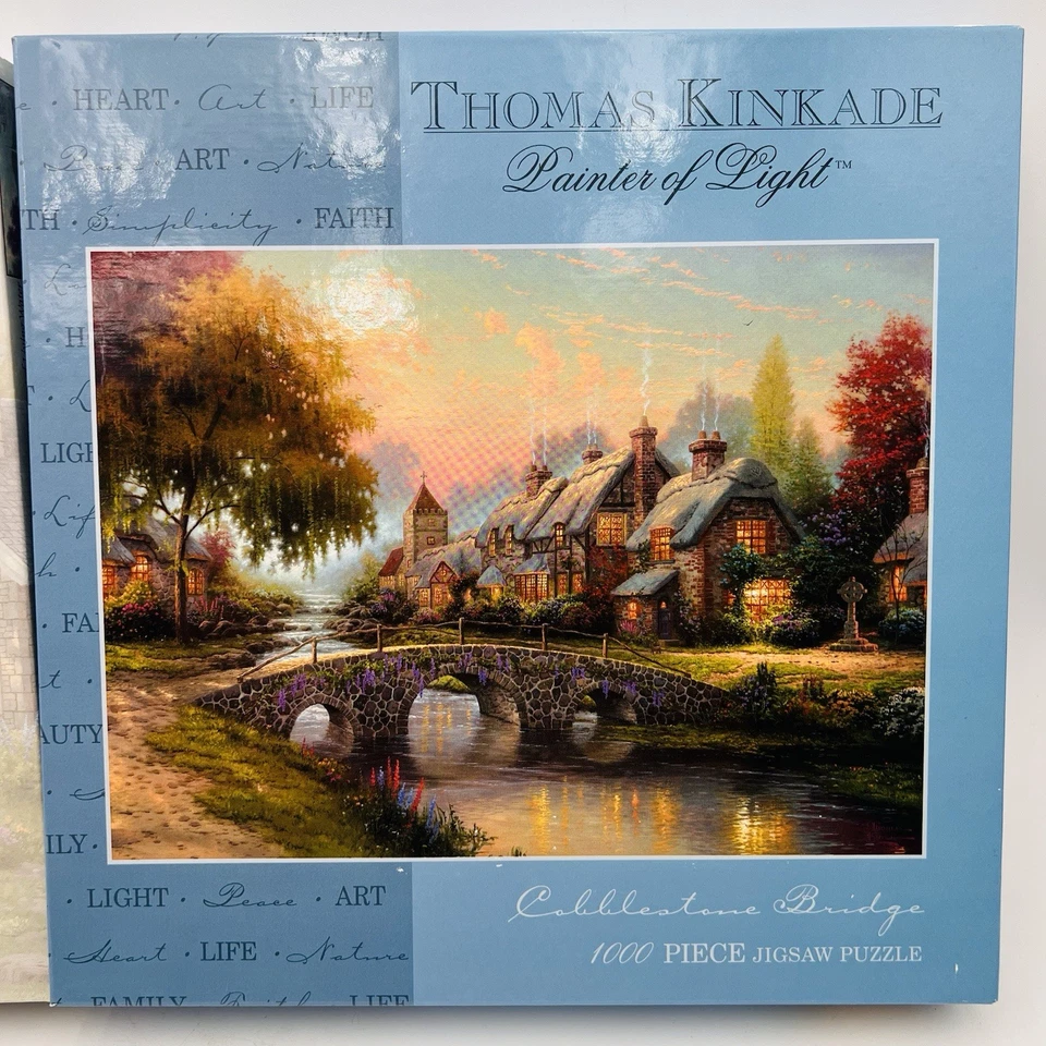 Rompecabezas Thomas Kinkade Puente adoquinado 1000 y arroyos de agua viva 500 27x20 Foto 3 de 4