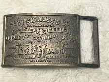 Levis Belt Buckle 1970s Two Horse Logo Brass Tone Made in USA Levi Strauss