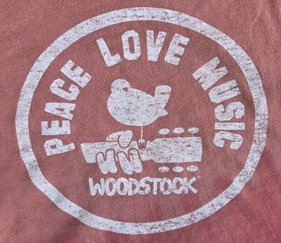 Woodstock PEACE LOVE MUSIC  Womens Orange Crew Neck Sweatshirt Size XL 