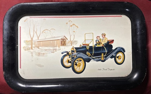 Lot of 4 Vintage 1910 Ford Torpedo Antique Car Metal Serving Tray - Picture 1 of 6