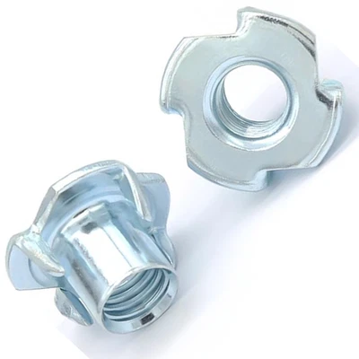 SS8 4-Prong T-Nuts for Wood | Heavy-Duty Zinc Plated Steel Captive Inserts for Furni
