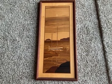 Hudson River Inlay Artwork - Boat on the Water - Wood Marquetry Nelson 22" x 10"