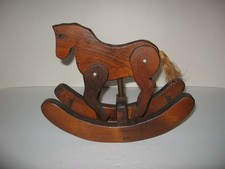 Vtg Wooden Galloping Moveable Rocking Horse