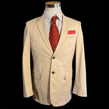 Luxury 2PC Suit Men  s Size 38 S Beige Cotton Blend Business Wedding Formal