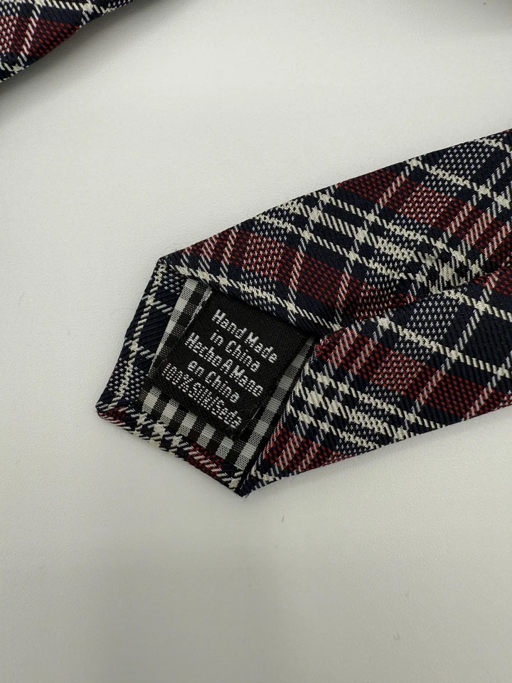 Gravata Ben Sherman masculina xadrez vermelha azul branca clássica feita à mão padrão xadrez - Imagem 3 de 4