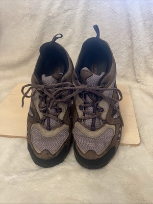 Merrell Azura Sz 9 Shoes Brown Suede Purple Mesh Lace Up Hiking Boots gd tread