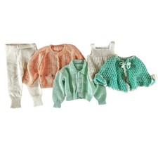 Vintage Handmade Baby Knit Set Lot 5 Pc Cardigans Pants Tank Cape Infant 3-6M